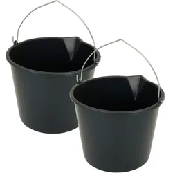 2x Eimer Baueimer Maurereimer 12 L Schwarz Tragehenkel Mörtel Baustelle Garten