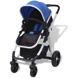 vidaXL Kinderwagen 3 in 1 aluminium blau/schwarz