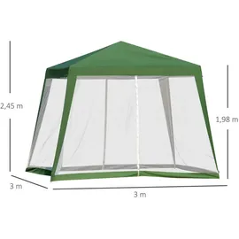 Outsunny Gartenpavillon 3 x 3 m inkl. 4 Seitenteile Grün