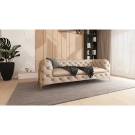 s-style möbel Chesterfield-Sofa 3-Sitzer Jersey mit Goldenen Metall Füßen, 3-Sitzer Sofa, mit Wellenfederung beige