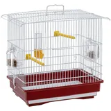Ferplast Gabbia per canarini e piccoli uccelli esotici GIUSY Gabbietta rettangolare per uccellini, Completa di accessori e mangiatoie girevoli, robusto metallo verniciato Bianco e fondo in plastica Rosso, 39 x 26 x h 37 cm