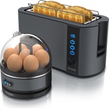 Arendo - SET Toaster mit Eierkocher SEVENCOOK Edelstahl Grau, Toaster 4 Scheiben, LED-Display, 6 Bräunungsgrade, Brötchenhalter - Eierkocher,