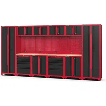 feistos Werkstattschrank Metall 396x46x198 cm Schwarz/Rot