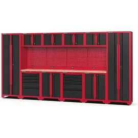feistos Werkstattschrank Metall 396x46x198 cm Schwarz/Rot