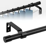 Schwarze Gardinenstange für Fenster 168 bis 304,8 cm, 1,6 cm Durchmesser, Metall, Standard-Gardinenstangen-Set mit Halterung, lange, robuste Gardinenstange für den Außenbereich, rostfrei,
