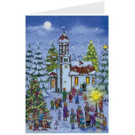 Richard Sellmer Verlag Postkarten-Adventskalender "Heilig Abend an der Kirche"