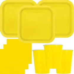 Party Deko Set neon gelb Einweggeschirr für 14 Personen eckige Teller, Becher, Servietten Hochzeit Geburtstag