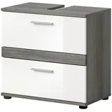 inn.furn Waschbeckenunterschrank 2 Schubladen 60 x 57 x 34 cm Weiß Hochglanz/Grau