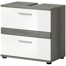inn.furn Waschbeckenunterschrank 2 Schubladen 60 x 57 x 34 cm Weiß Hochglanz/Grau