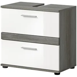 inn.furn Waschbeckenunterschrank 2 Schubladen 60 x 57 x 34 cm Weiß Hochglanz/Grau