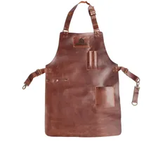 Burnhard BURNHARD® Grillschürze Leder Braun, Lederschürze 100% Büffelleder, Größenverstellbar, BBQ-Schürze mit Taschen, Kochschürze