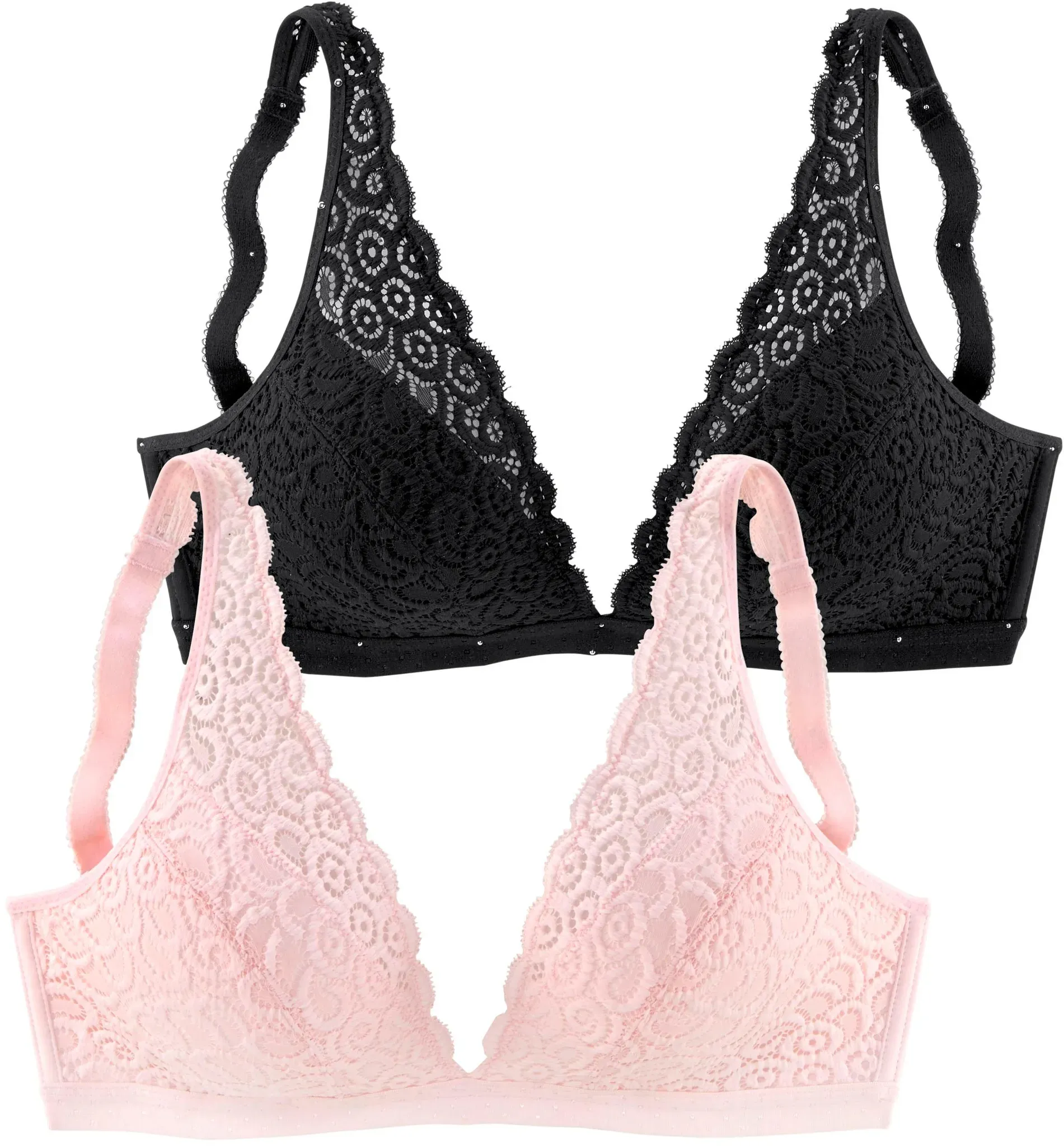 Bralette-BH PETITE FLEUR, Damen, Gr. 80, Cup A, rosa (puder, schwarz), Spitze, Obermaterial: 90% Polyamid, 10% Elasthan, BHs BH Spitzenwäsche BH-Set Spitzen-BH Triangel-BH Bralette, ohne Bügel aus Spitze, Dessous