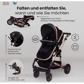 GagaDumi Florida Kinderwagen 3 in 1 Komplettset mit Autositz - Baby Stroller TÜV - Kombikinderwagen Komplettset Voll-Gummireifen - Wickeltasche