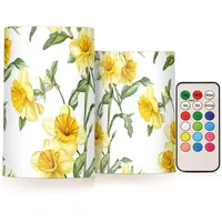 Frühlingsblumen, Narzissen, Geranie, Grau, flammenlose flackernde Kerzen, Set mit Fernbedienung, für Dekorationen, 10,2 cm, 12,7 cm, 2 Stück