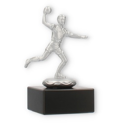 Pokal Metallfigur Handballspieler silbermetallic auf schwarzem Marmorsockel 12,0cm