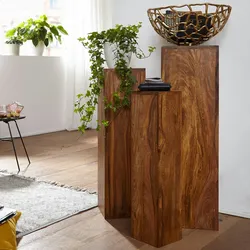 Kadima Design Beistelltisch-Sets Massivholz: 3-teilig, einzigartige Maserung, ineinander verstaubar. Braun, 24x24x85 cm