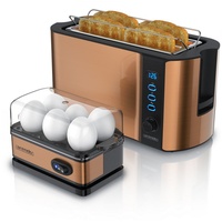 Arendo Frühstücks-Set (2-tlg), 4-Scheiben Langschlitz Toaster, 6er Eierkocher, Kupfer beige