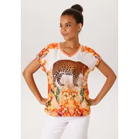 Aniston CASUAL Shirtbluse mit Leopard, tropischen Vögeln, Blüten und Blättern braun|bunt|gelb|grün|rosa|rot 44 EU