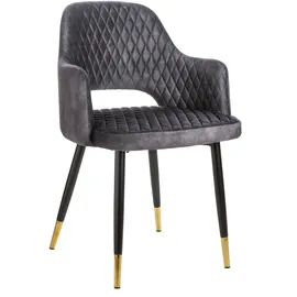 Riess-Ambiente Stuhl PARIS grau Samt mit Armlehnen Ziersteppung goldene Fußkappen gepolstert