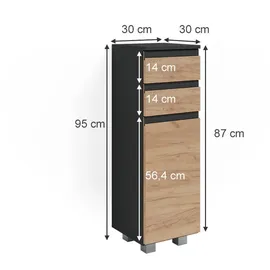 Vicco Midischrank J-Shape Anthrazit/Eiche 30 x 81 cm