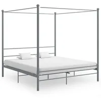 vidaXL Himmelbett Metallbett Bett Doppelbett Bettrahmen Bettgestell Lattenrost Schlafzimmermöbel Schlafzimmerbett Grau Metall 200x200cm