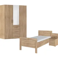Rauch Schlafzimmer-Set Komplettschlafzimmer Schlafzimmer EVELYN, (Set, 3-tlg., inkl. SOFT-CLOSE-FUNKTION), Schrank und Bett in 2 Breiten, Nachttisch mit Paneel MADE IN GERMANY braun