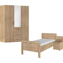 Rauch Schlafzimmer-Set Komplettschlafzimmer Schlafzimmer EVELYN, (Set, 3-tlg., inkl. SOFT-CLOSE-FUNKTION), Schrank und Bett in 2 Breiten, Nachttisch mit Paneel MADE IN GERMANY braun