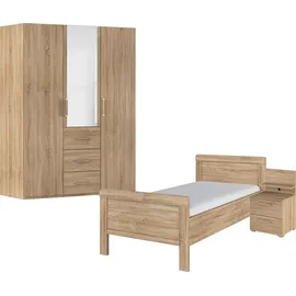 Rauch Schlafzimmer-Set Komplettschlafzimmer Schlafzimmer EVELYN, (Set, 3-tlg., inkl. SOFT-CLOSE-FUNKTION), Schrank und Bett in 2 Breiten, Nachttisch mit Paneel MADE IN GERMANY braun
