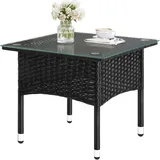 Woltu Polyrattan Beistelltisch Wetterfest mit Glasplatte für Balkon Terrasse Garten, 50x45,5x50 cm, Schwarz - Woltu