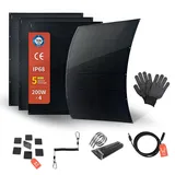 SERAPP 800W Dünnes Flexibles Solarpanel Set 4×200W Monokristalline Module 15,3V IP68 Wasserdicht Matte Schwarz 3KG mit Montagezubehör und DC-Kabel, für verschiedene Installationen, 0% MwSt