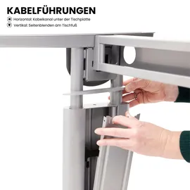 bümö höhenverstellbarer Eckschreibtisch U-Serie 200x120 graphit, Gestell in weiß - Schreibtisch L Form, großer Tisch für's Büro, Computertisch