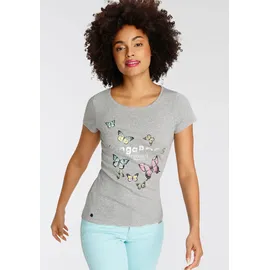 KangaROOS T-Shirt KANGAROOS, Damen, Gr. 32/34, grau (hellgrau, melange), Rippware, Obermaterial: 95% Baumwolle, 5% Viskose, bedruckt, körpernah hüftbedeckend, Rundhals, Shirts T-Shirt, Kurzarm, körpernahe Passform, aus Rippware