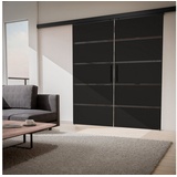 Inova Glas-Schiebetür Grauglas Blockstreifen 2-Flügelig 1800 x 2035 mm schwarz Alu Komplettset mit Lauf-Schiene und Stabgriff inkl. beidseitiger Softclose