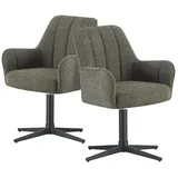 dubi möbel DUBI Möbel® Premium Esszimmerstühle Thomas-Romy 2er Set – Armlehnstuhl mit Federkernpolsterung und Design Webstoff in Grün, 360° Drehgestell mit Auto-Rückstellfunktion