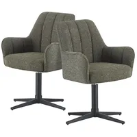 dubi möbel DUBI Möbel® Premium Esszimmerstühle Thomas-Romy 2er Set – Armlehnstuhl mit Federkernpolsterung und Design Webstoff in Grün, 360° Drehgestell mit Auto-Rückstellfunktion