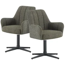 dubi möbel DUBI Möbel® Premium Esszimmerstühle Thomas-Romy 2er Set – Armlehnstuhl mit Federkernpolsterung und Design Webstoff in Grün, 360° Drehgestell mit Auto-Rückstellfunktion