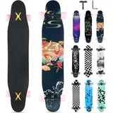 Opurtdor Longboard 118CM Profi Skateboard Komplettes Cruiser Trick 8 Etagen Ahornholz Wood Schwarzes Longboard für Anfänger Erwachsene Teens Mädchen Jungen (Karpfen)