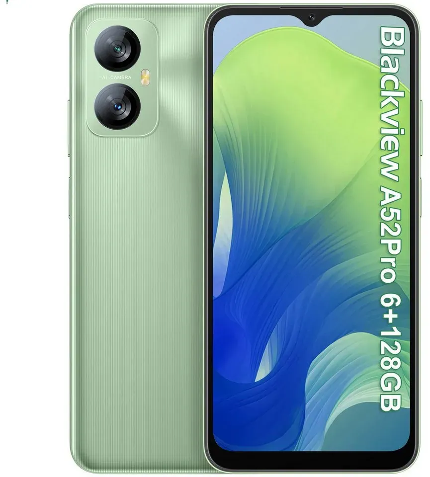 blackview A52Pro(6+128) Smartphone (6.5 Zoll, 128 GB Speicherplatz, 13 MP Kamera, Fingerabdruck, Dual SIM 4G, Android 13) grün