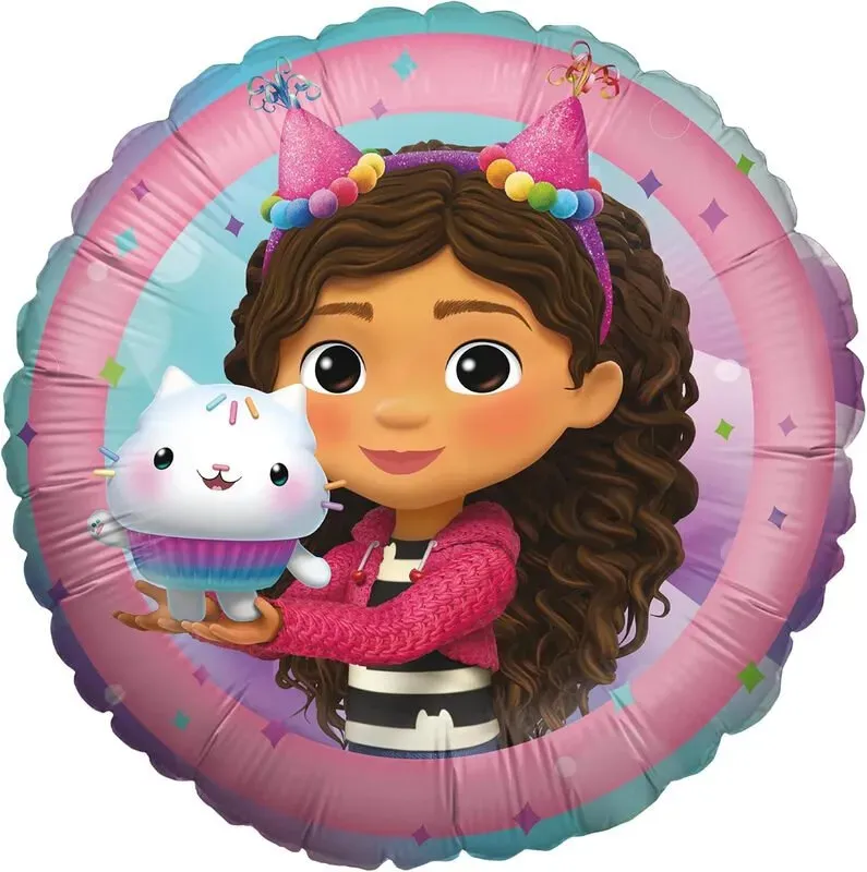 Gabby's Dollhouse Folienballon 45 cm, Rund, Cupcake-Katze, Ballon Helium geeignet, Geburtstagsdeko, Luftballon für Party und Kindergeburtstag