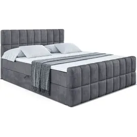 altdecor Boxspringbett mit Matratze und Topper, Fußteil, Polsterbett mit Bettkasten, Bett mit Stauraum H4-Matratze, Springboxbett - 180x200 - Dunkelgrau Samt