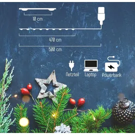 Clauss Mini-Lichterkette mit USB 100 LEDs warmweiß 10 m Kupfer Innen 5 Volt
