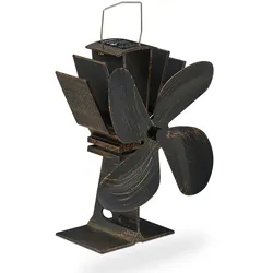 Relaxdays Ofenventilator ohne Strom, geräuscharm, für Kamin & Ofen, hitzebetrieben, 4 Blätter, Kaminventilator, bronze