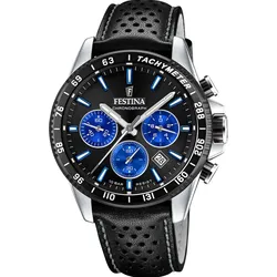 Chronograph FESTINA "Timeless Chronograph, F20561/6", schwarz, Armbanduhren, Herren, Armbanduhr, Quarzuhr, Herrenuhr, Stoppfunktion, Lederarmband