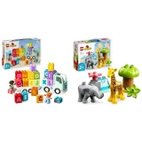 LEGO DUPLO Town ABC-Lastwagen, Lernspielzeug & DUPLO Wilde Tiere Afrikas, Lernspielzeug für Jungen und Mädchen ab 2 Jahre, Spielzeug-Set für Kleinkinder mit Tierfiguren und Spielmatte 10971