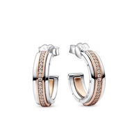 Pandora Signature Bicolor Logo & Pavé Ohrringe aus Sterling Silber mit rosévergoldeter Metalllegierung, Zirkonia, Höhe: 17mm, 282737C01