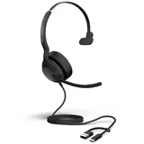JABRA Evolve2 50 On Ear Headset kabelgebunden Mono Schwarz Mikrofon-Rauschunterdrückung, Noise Cancelling Headset, Mono