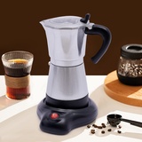 Xingfx Espressomaschine für 6 Tassen, Elektrisch 480W Espressokocher mit Basis, Mokkakanne Kaffeebereiter Aluminiumlegierung, für Familien, Versammlungen, Reisen, Geschäftsreisen (Silber)