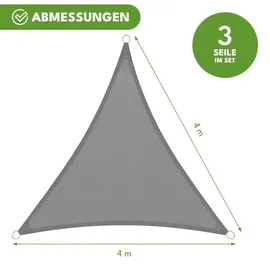 krumad Sonnensegel Dreieck 4x4 m Grau, Sonnenschutz Wasserabweisendes UV Wetterfest mit Befestigungsseilen - Grau