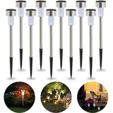 Relaxdays Solarleuchte im 10er Set, wasserdichte LED Solarlampen, für Garten & Terrasse, weißes Licht, Edelstahl, silber