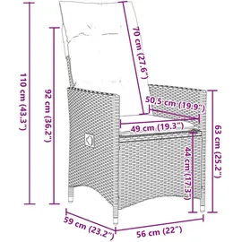 vidaXL Gartensessel mit Kissen 59 x 73 x 92 cm grau 2 St.